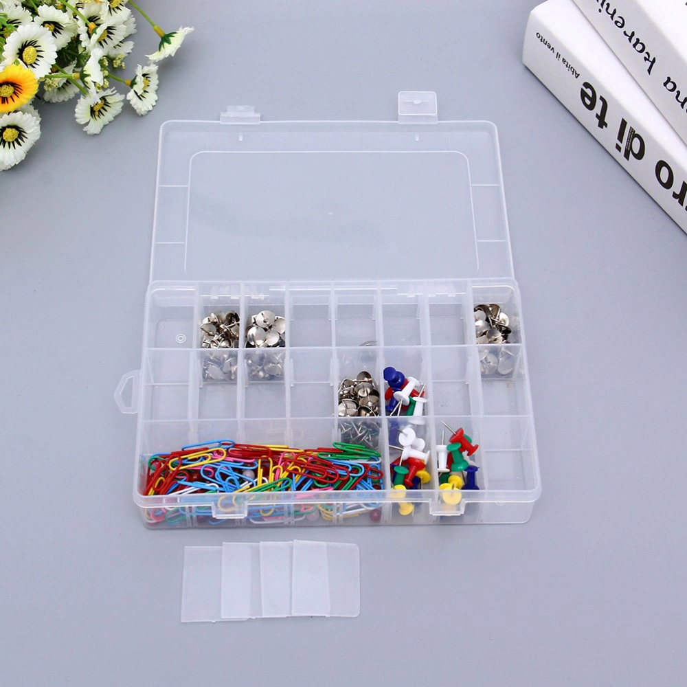 Small 24 Compartments Plastic Storage Box Jewelry Nail Box Medicine Packaging Box  Multi-Function Parts Case Container (Transparent White)