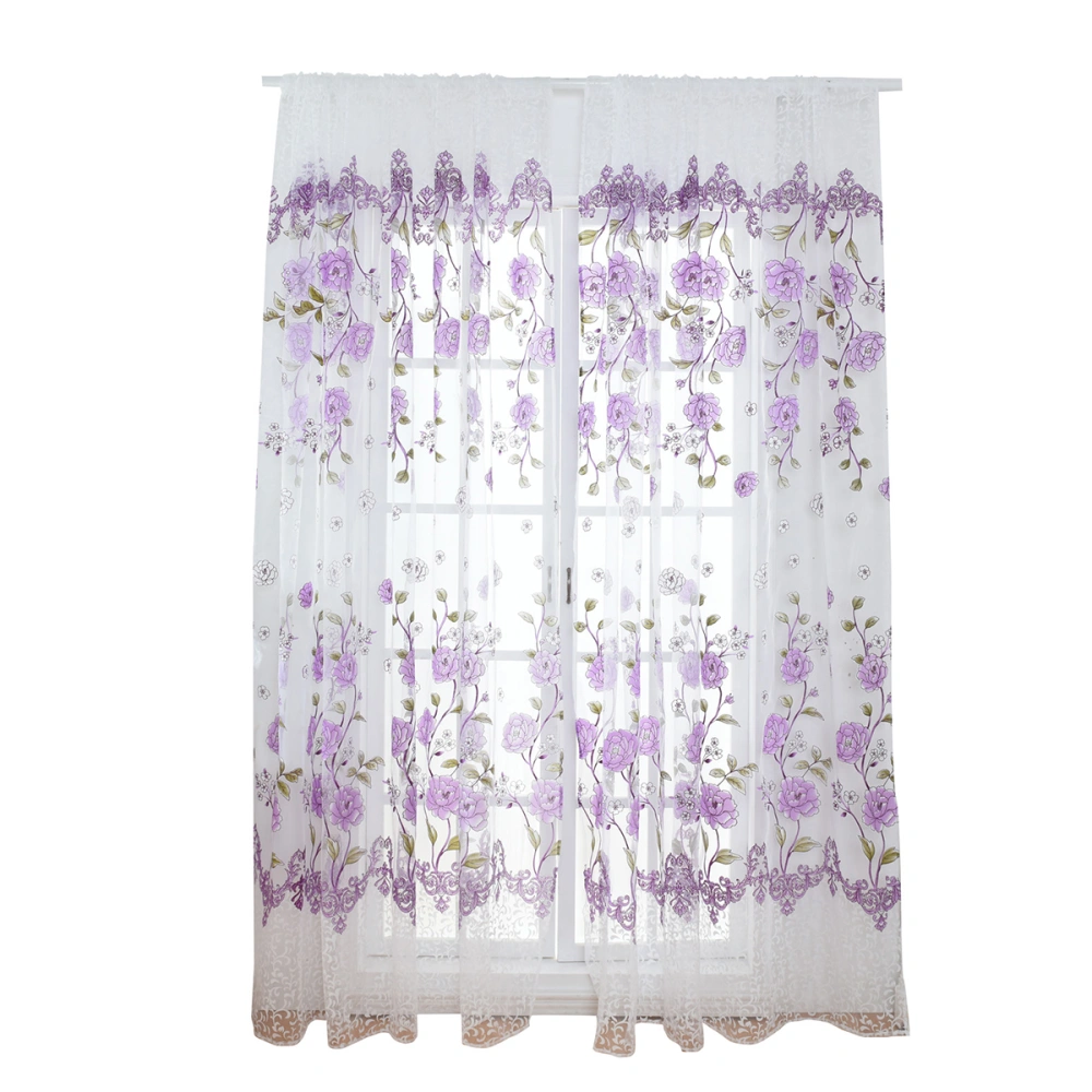 200x100cm Peony Sheer Curtain Tulle Window Treatment Voile Drape Valance (Purple)