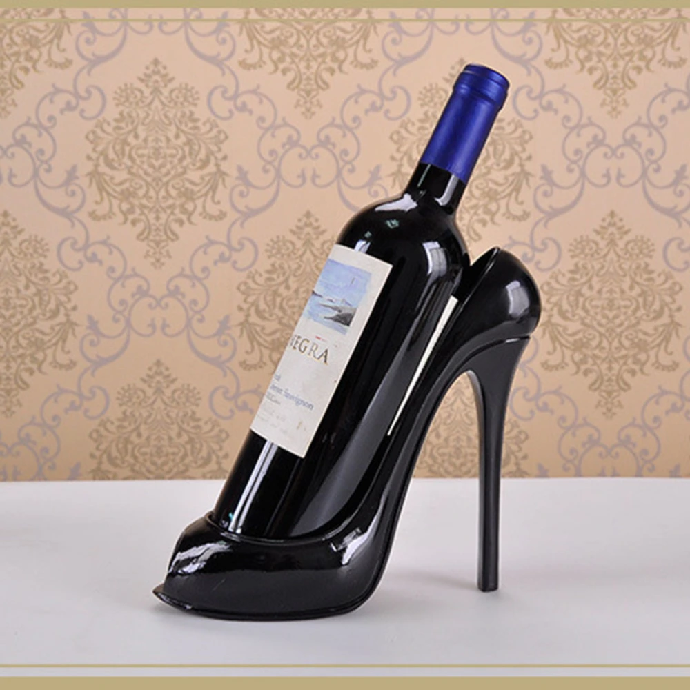 High Heel Shoe Wine Bottle Holder Wine Rack Home Decoration Ornaments Crafts (Black)