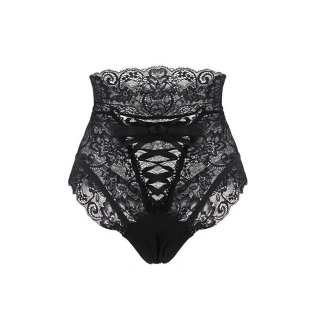 Women's Hollow Out Thongs Lace G-string Sexy Panties High Waist Bandage Underwear Briefs - M (Black)