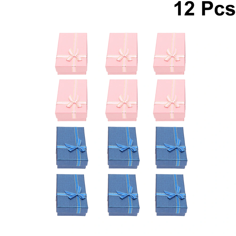 12pcs Bowknot Jewelry Organizer Delicate Jewelry Boxes Jewel Case for Earrings Bracelets Necklaces Rings (Dark Blue+Pink)