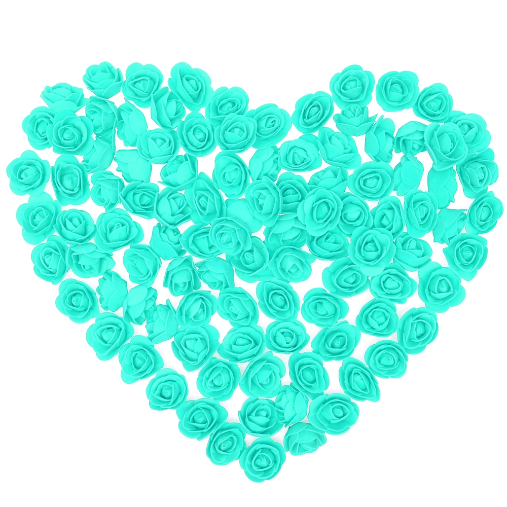 100pcs 3.5cm Artificial Rose Head for DIY Bouquets Wedding Party Home Decoration (Light Blue)