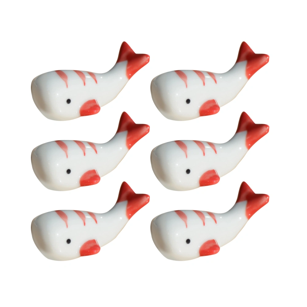 6PCS Creative Ceramic Whale Shape Three Line Chopsticks Rest Lovely Chopsticks Stand Rack Spoon Fork Holder (Red)