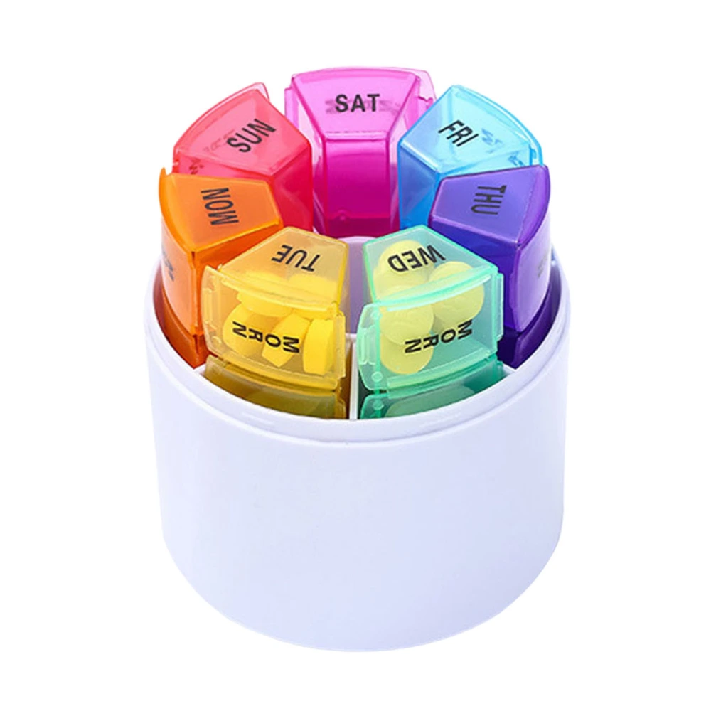 7PCS Pill Box Organiser Portable Dispensing Colorful 28 Grid Pill Boxes Mini Pill Boxes Medicine Pill Tablet Storage Sub-box