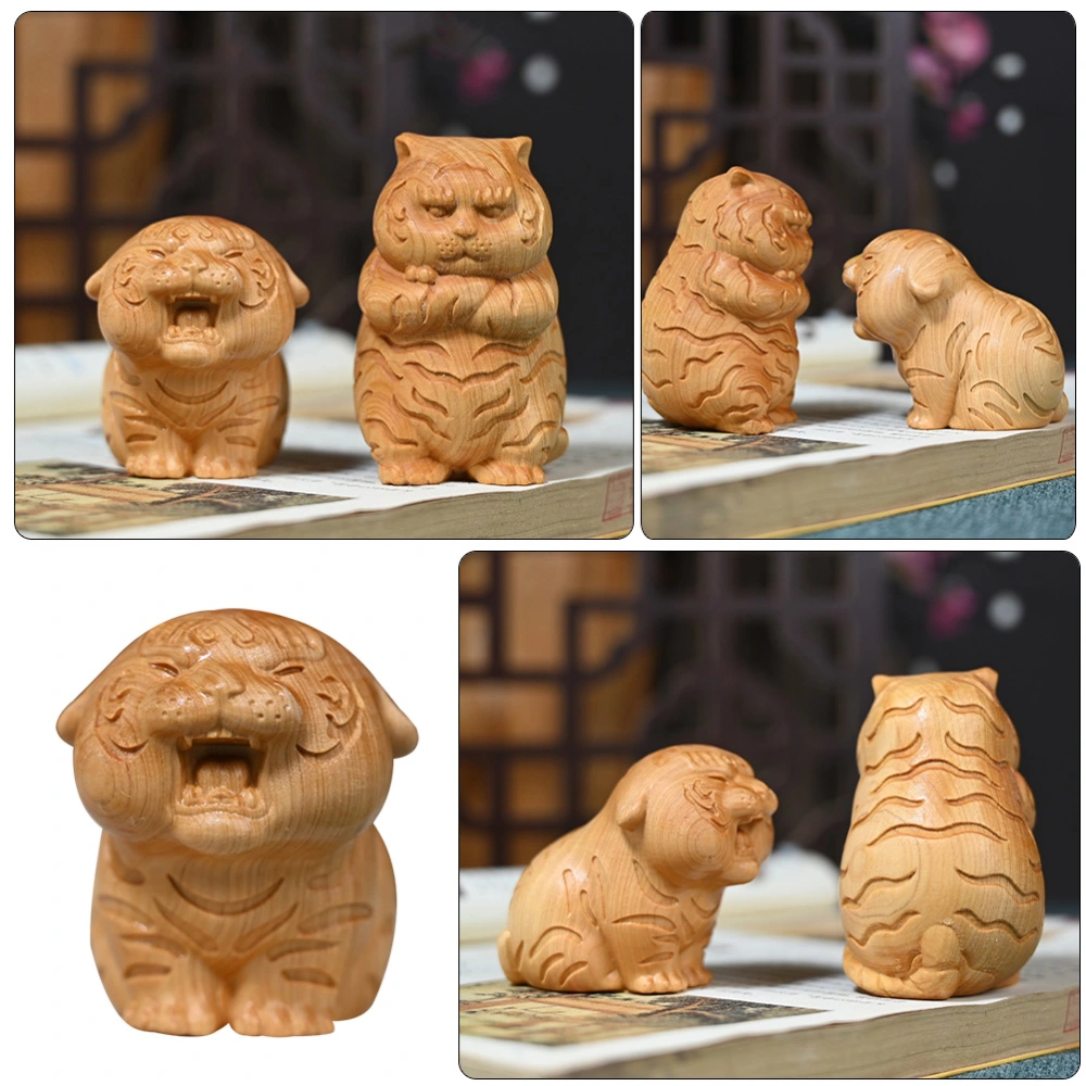 Lovely Desktop Wooden Craft Tiger Ornament Tea Pet Decoration Ornament