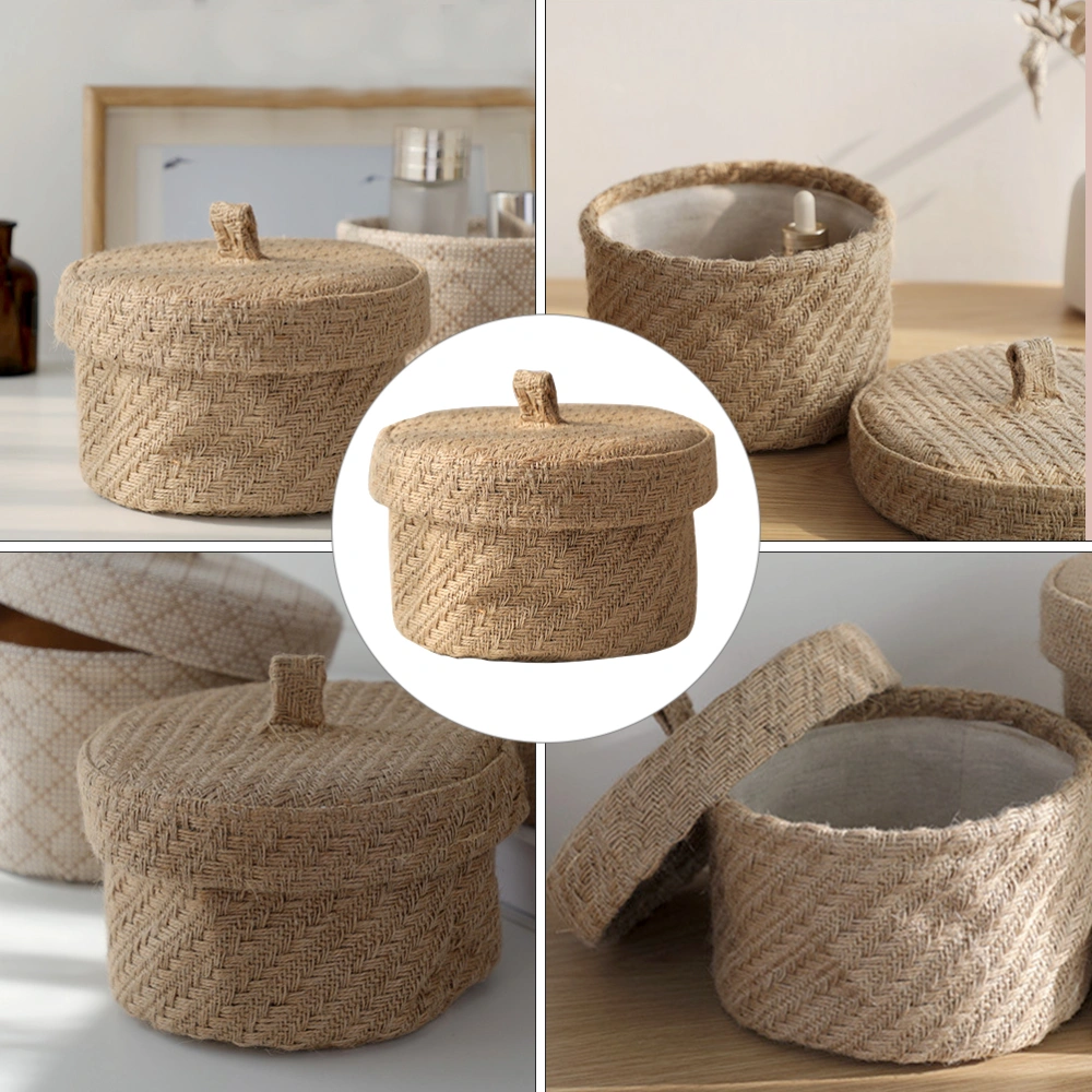 Rustic Style Storage Basket Sundries Storage Organizer Storage Basket with Lid for Home