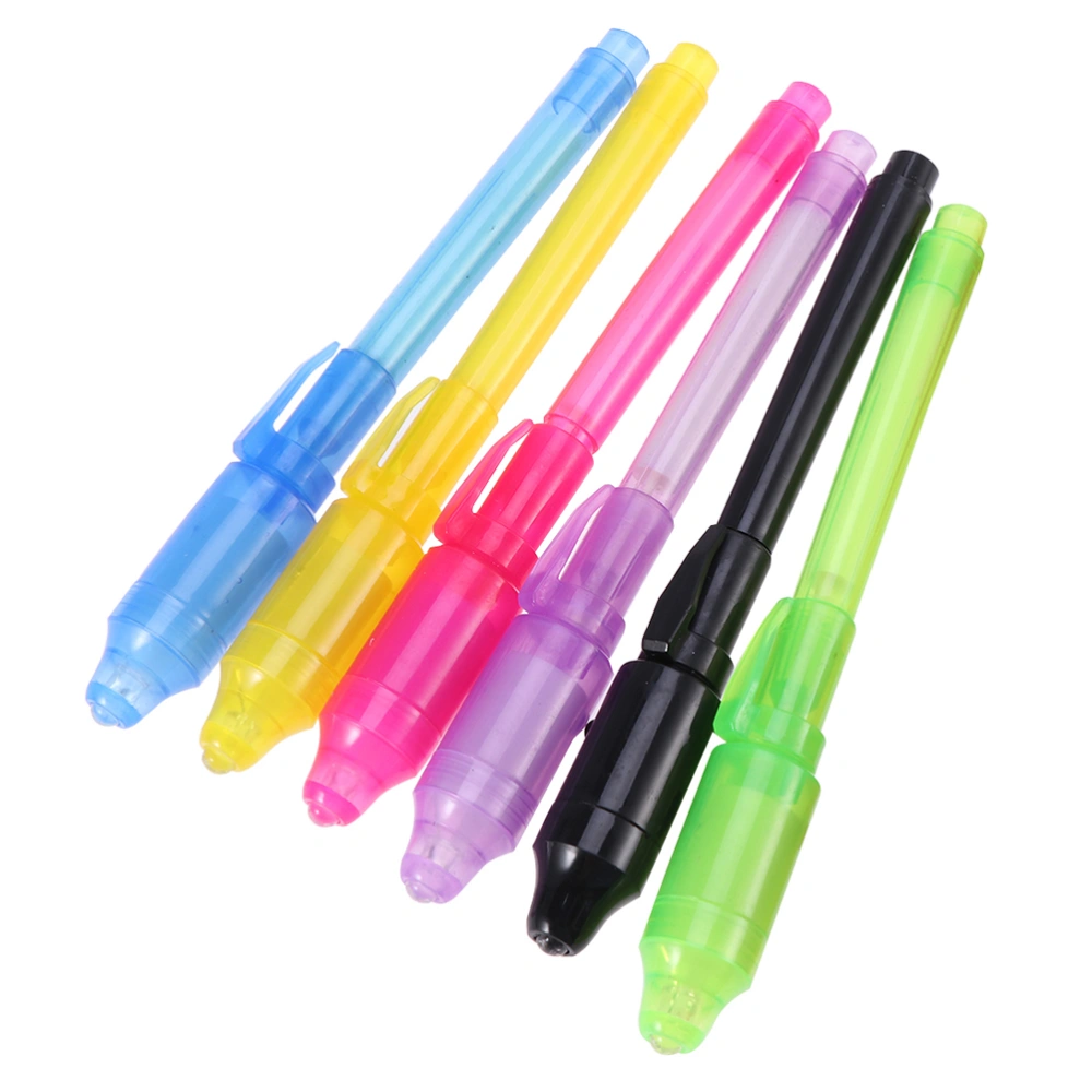 6pcs Creative Stationery LED Highlighter Pen 2 In 1 UV Black Light Combo School Office Drawing Invisible Ink Pen (Mixed)