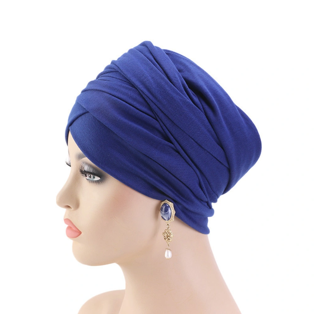 Cross Turban Women Headscarf Headdress Traditional Scarf Hat Twisted Hat Elastic Headgear for Women Blue