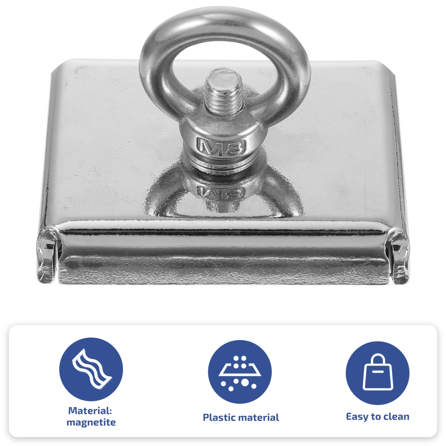 1Pc High Power Fishing Magnet Square Magnet with Eye Bolt for Magnetic Fishing