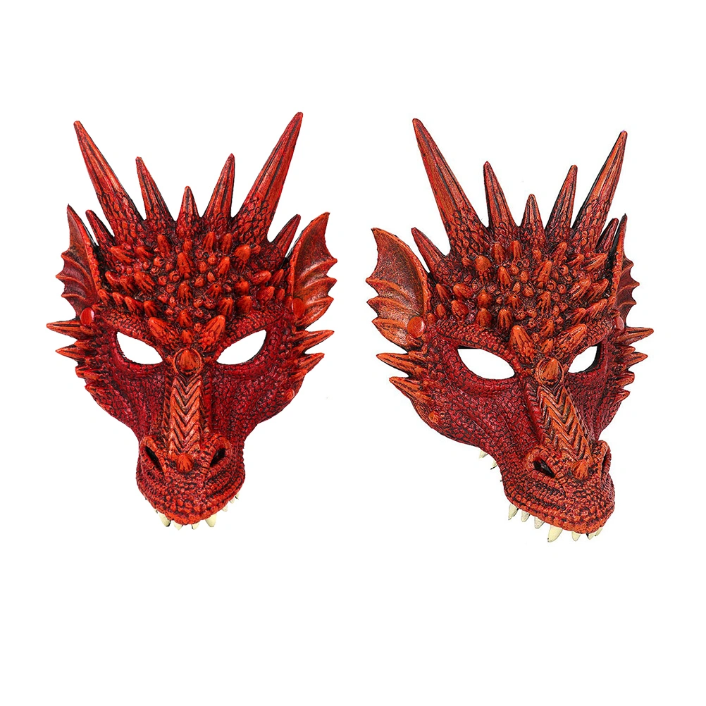Dragon Mask Costume Prop Mask Dress-up Accessory for Halloween Masquerade Cosply Costume Party Carnival Performance (Red)