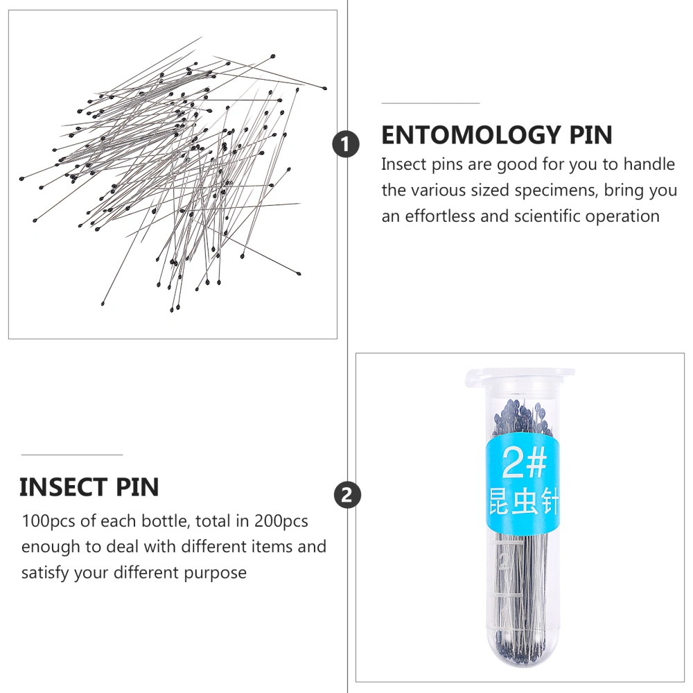 200Pcs Stainless Steel Specimen Pin Insect Collection Needles Entomology Pin