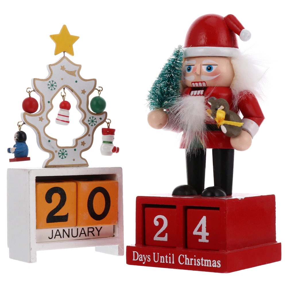 2 Sets Christmas Tree Countdown Calendar Wooden Blocks Perpetual Desk Calendar