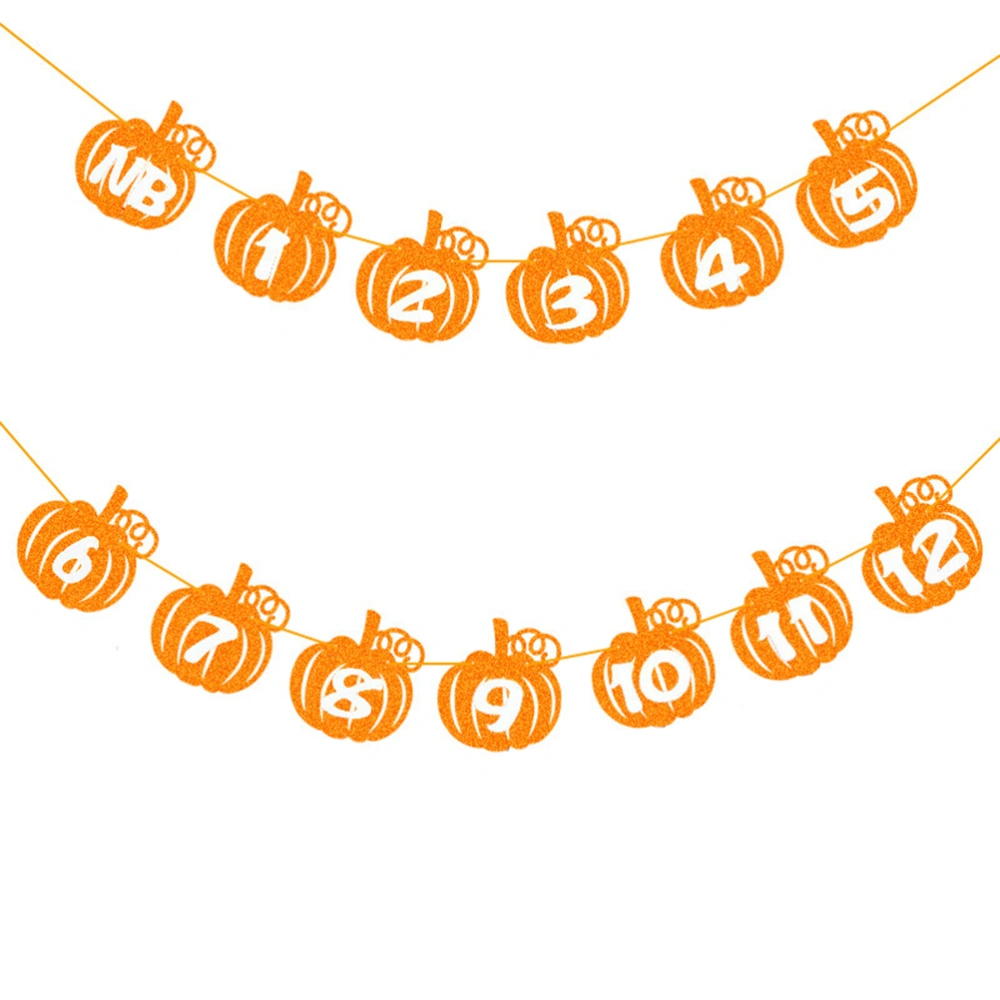 1 Set Birthday Party Decor String Flags Photo Wall Pumpkin Flash Banner (Orange)