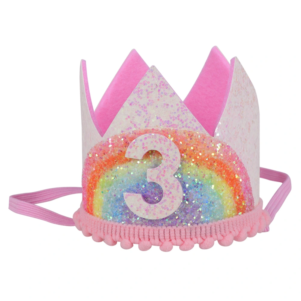 Adorable Baby Birthday Hats Birthday Rainbow Crown Hairband Party Supplies Photo Prop (White and Rainbow, Pink Lace, 3 Style)