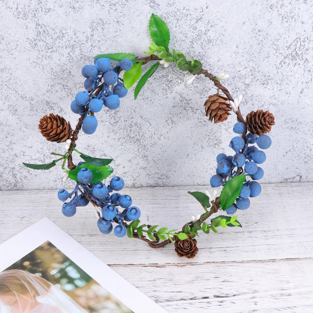 Bridal Berries Headband Simulation Pine Cone Crown Headdress Wedding Headwear Photography Props (Blueberry)