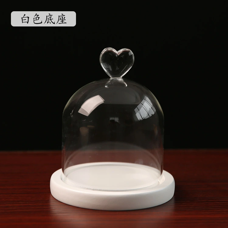 Doll Preserved Fresh Flower Glass Cover Preserved Flower Adornment Cover with Base