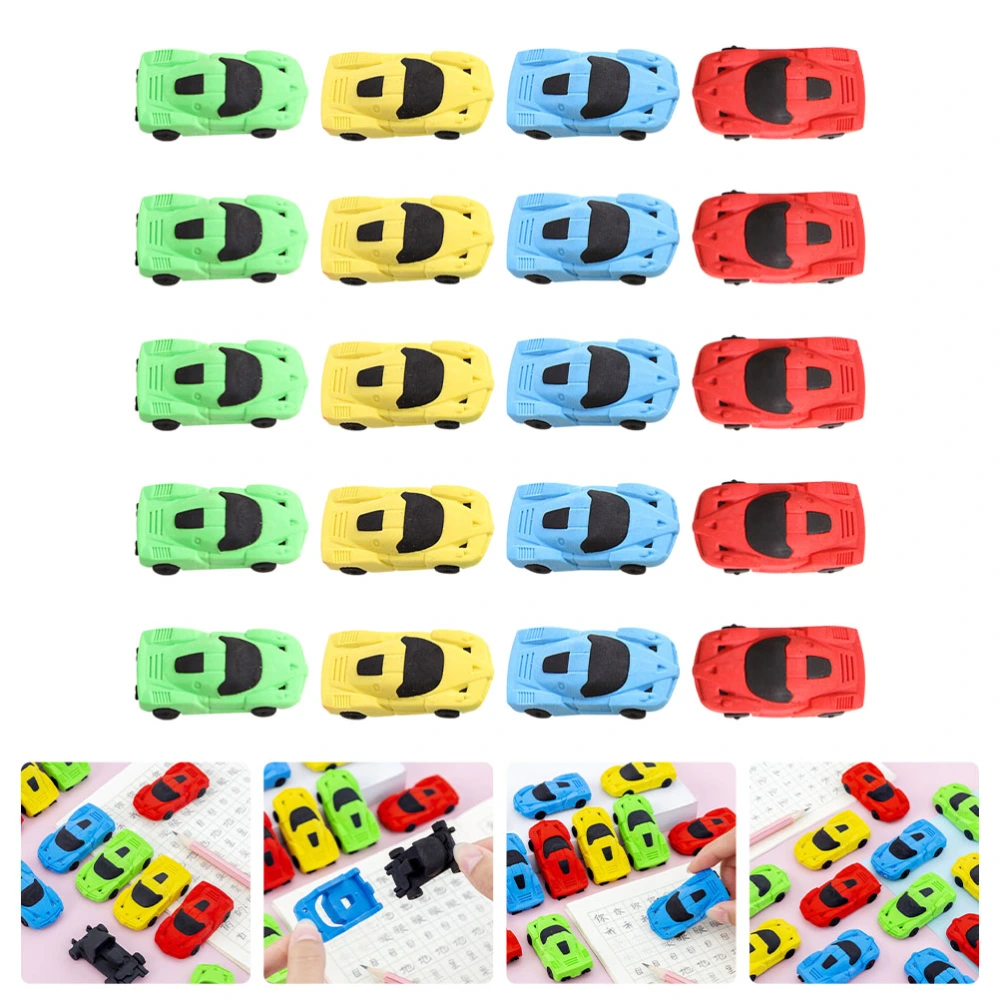 20pcs Kids Pencil Erasers Cartoon Car Erasers Kid Adorable Car-shaped Erasers