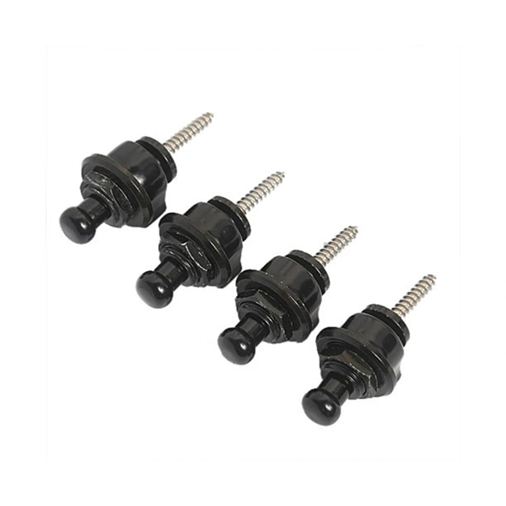 4pcs Round Head Strap Locks for Electric Acoustic Guitar Bass (Black)