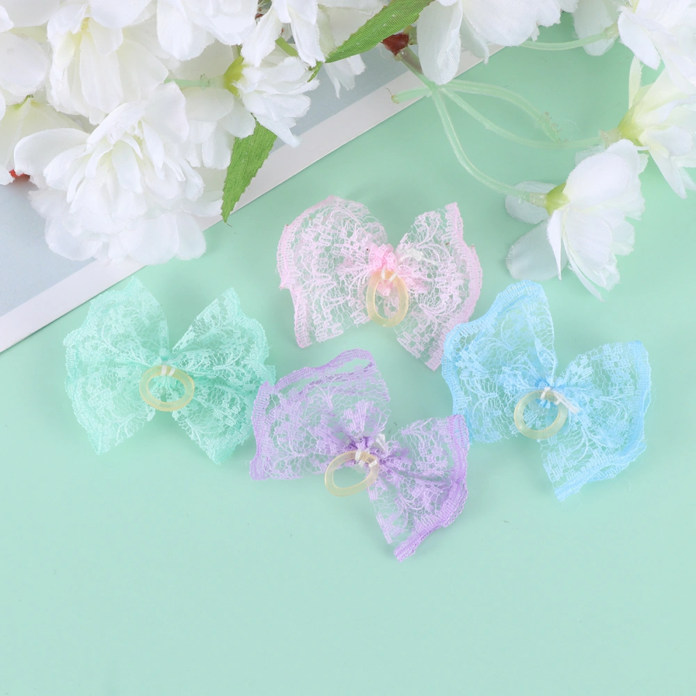 20pcs Adorable Rubber Hair Band Flower Hair Rope Lace Hair Tie Bowknot Headwear for Pet Cat Dog Puppy (Pink Blue Purple and Light Green 5pcs for Each)