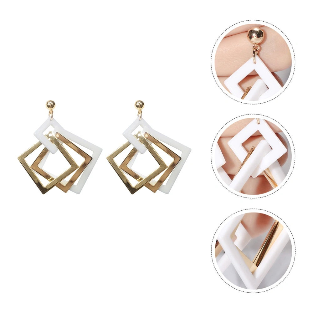 1 Pair Geometric Rhombus Earrings Long Style Ear Dangles All-match Earbob(White)