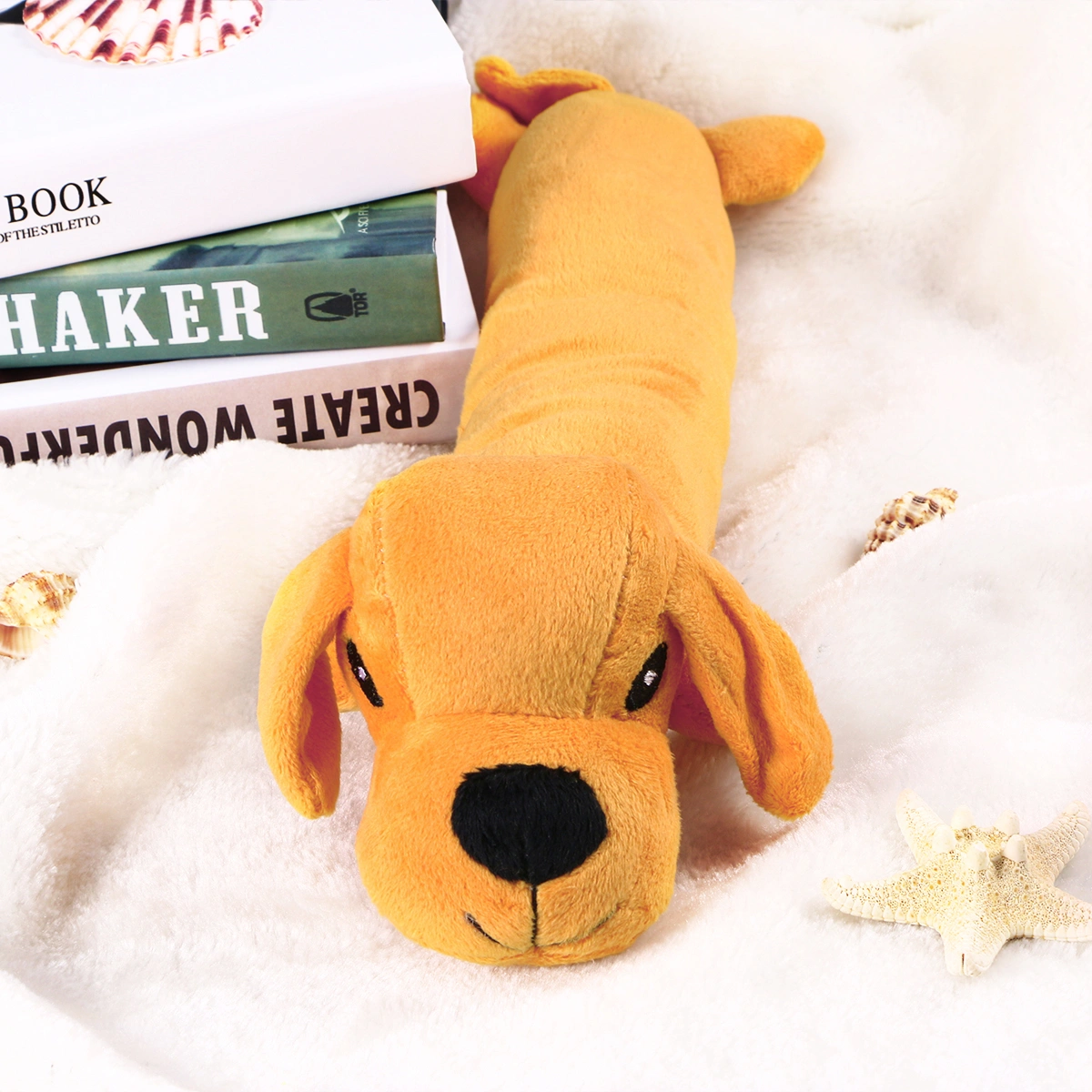 Pet Plush Toys Dog Chew Toys Puppy Cats Biting Sound Squeaky Toys Cartoon Sausage Dog Design (Yellow)