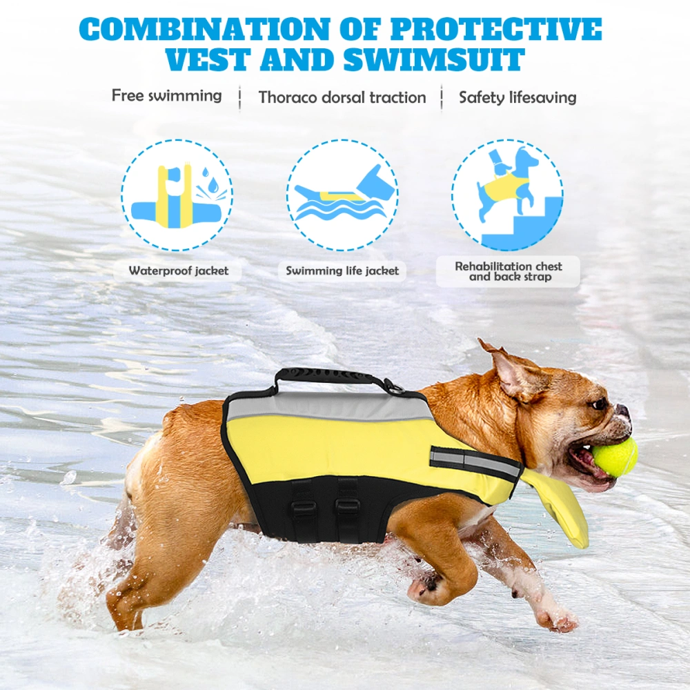 POPETPOP Pet Life Saving Devices Waterproof Pet Life Preserver Vest Buoy for Puppy Dog Size L (Yellow)