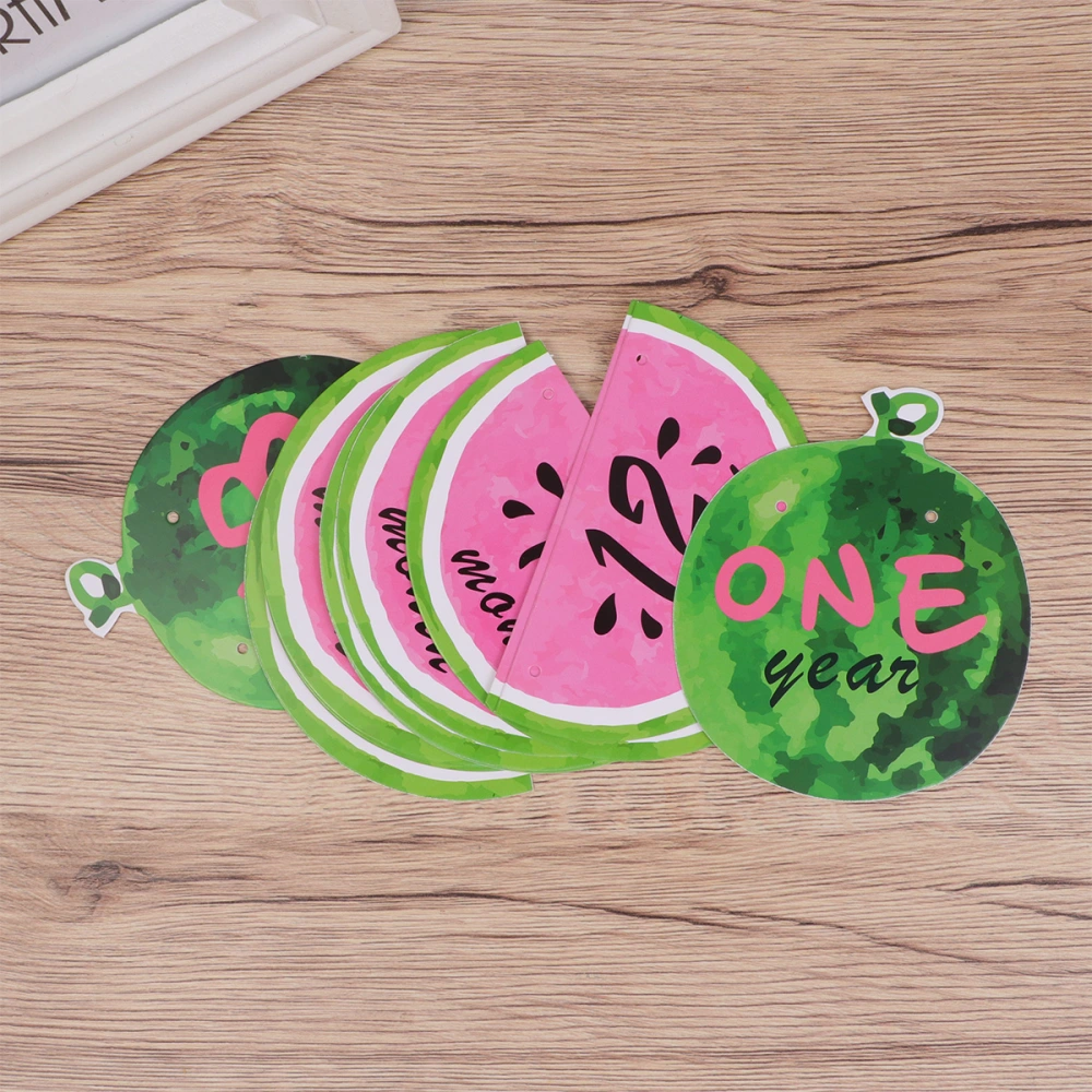 Summer Watermelon Birthday Photo Banners 1st Birthday Photo Bunting Flag Fruit Garland Decoration for Theme Birthday Party with Paper Clip