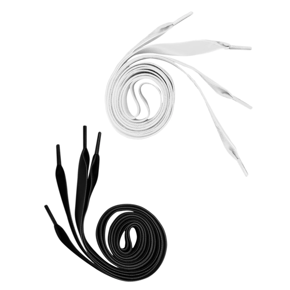 2 Pairs 1.6cm Wide Shoelaces Wide Flat Shoe Lace Shoe Strings Shoe Accessories (Black 120cm + White 120cm)