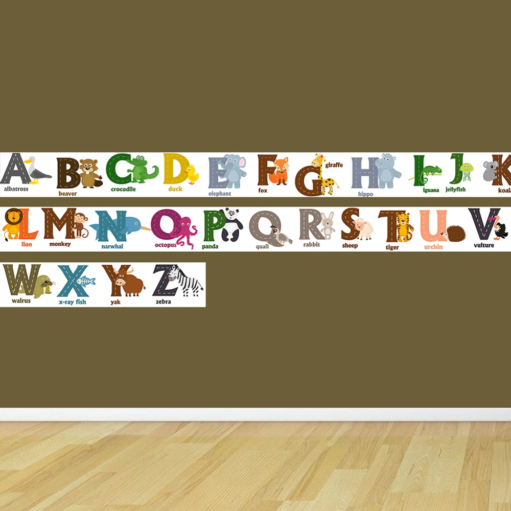 1 Pc Animal Alphabet Waistline Wall Decal Enlightenment Wall Sticker Creative Wallpaper Decorative Sticker for Kindergarten Indoor Inside