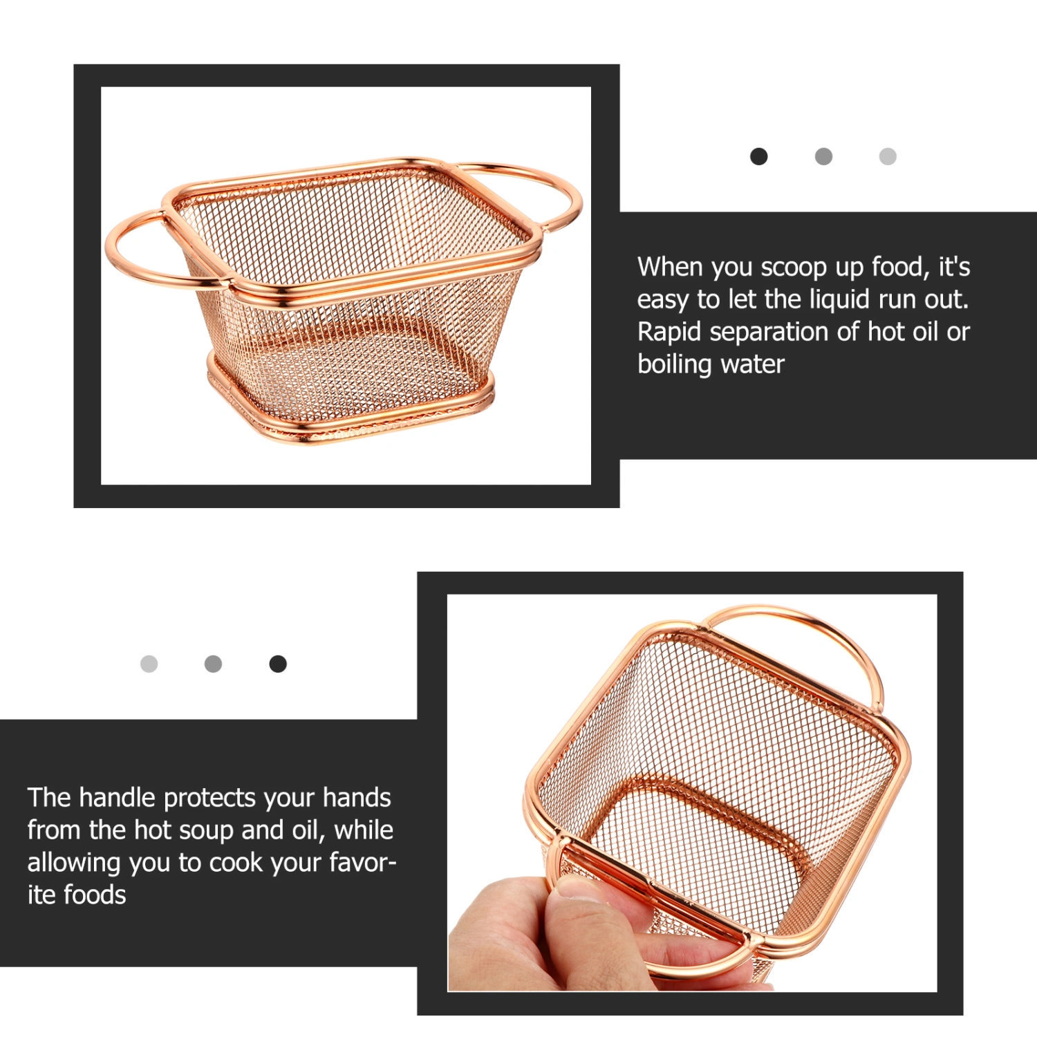 1pc Stainless Steel Frying Basket French Fries Basket for Home (Rose Gold)