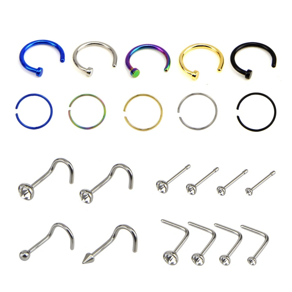 22pcs Stainless Steel Nose Ring Studs for Women Body Piercings Jewerly