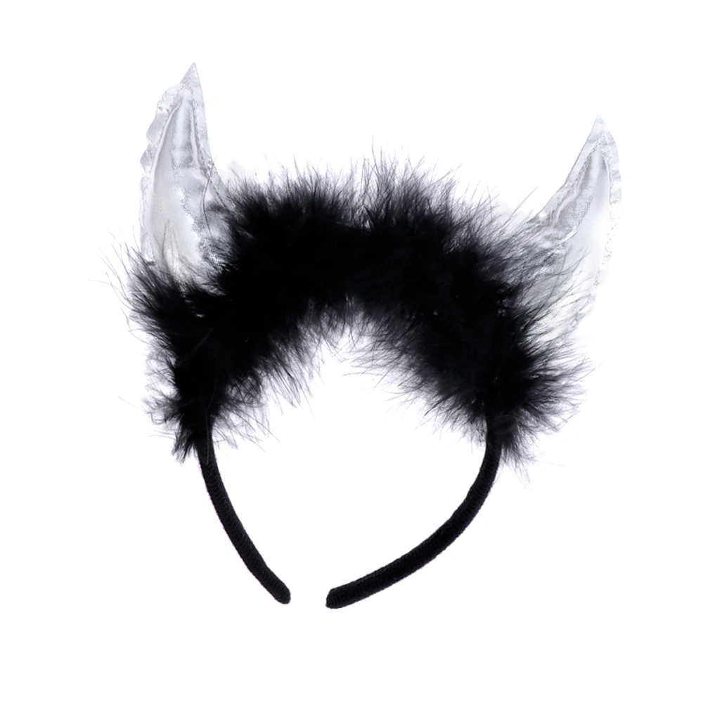 1PC Luminous Horn Headband Halloween Glowing Party Devil Horn Headband Headdress (Silver)