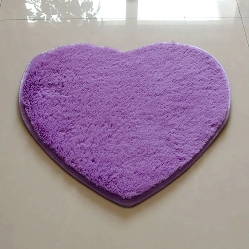 Sweet Heart Shape Fluffy Floor Mat Non-slip Area Rugs Carpet for Bedroom Dinning Room 30 x 40cm (Purple)