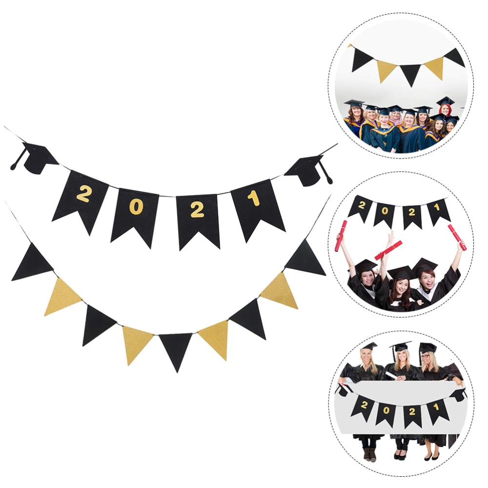 2pcs 2021 Graduation Party Decorative Banners Party Bunting Banners for Decor