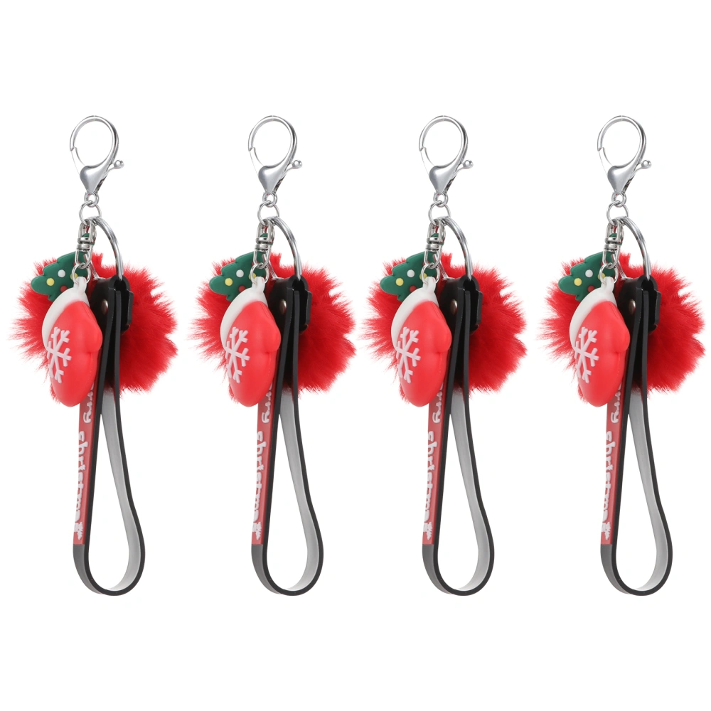 1 Set 4 Pcs Christmas Plush Ball Pendants Key Chains Gifts (Assorted Color)