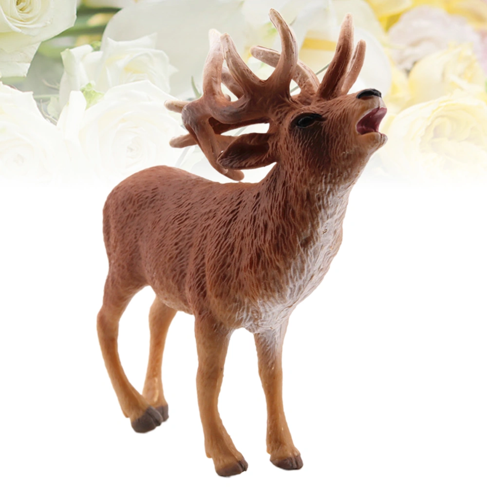 1pc Red Deer Model Static Solid Animal Craft Statue Desktop Ornament for Home Shop