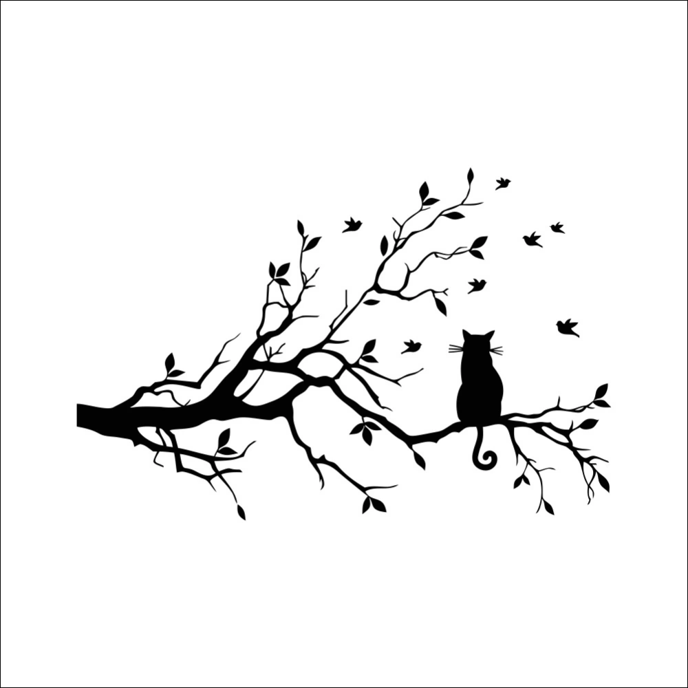 Tree Wall Decal Cat Sitting On A Tree Wall Decal Peel And Stick Decoration