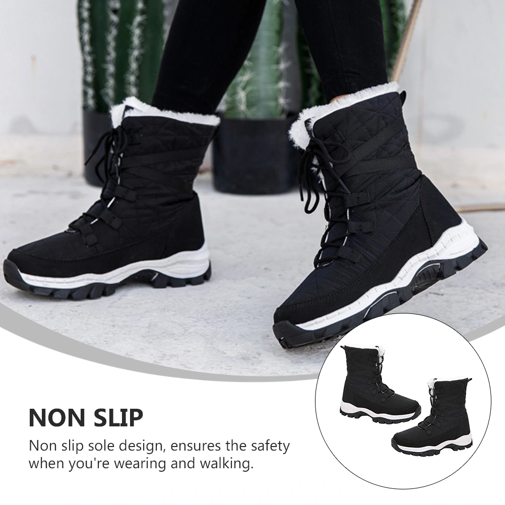 1 Pair Fashion Winter Woman Plush Snow Boots Warm Middle High Snow Boots