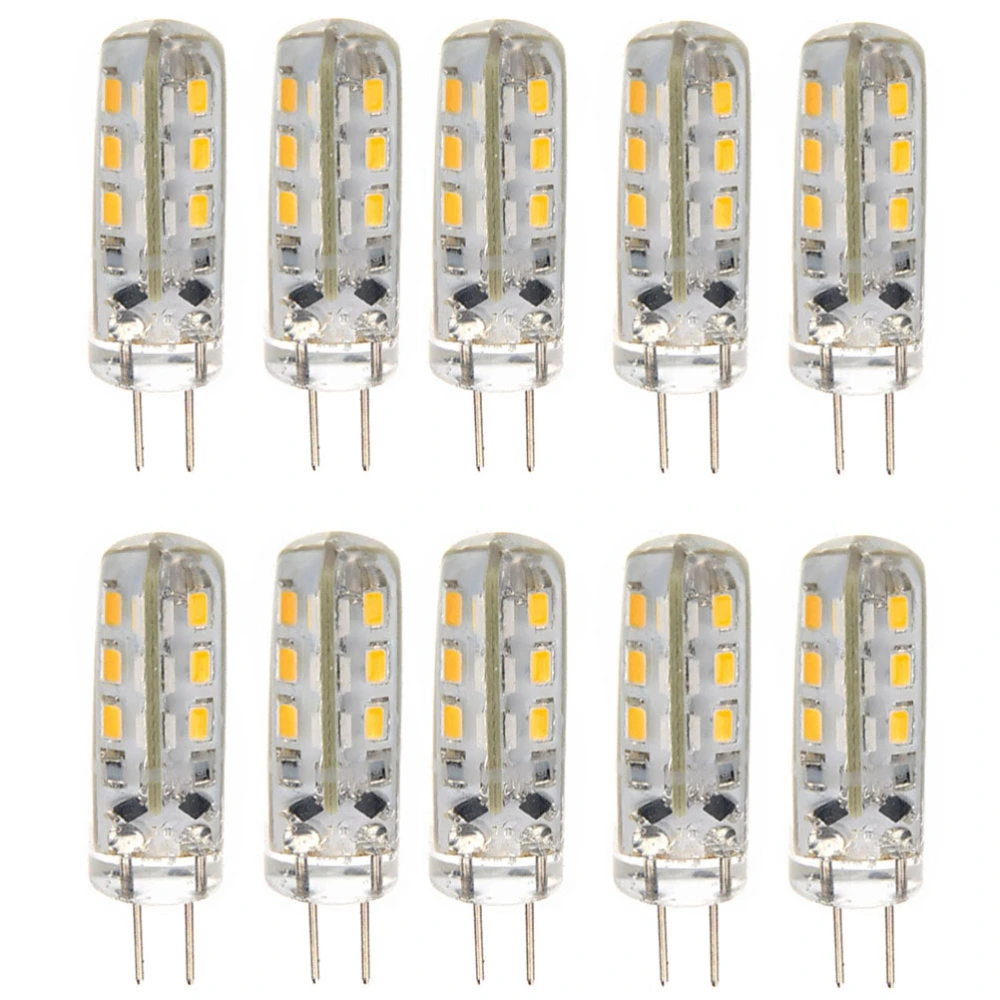 10pcs Energy-saving G4 DC 12V 1.5W 24 3014 SMD LED Bulbs LED Lamps Lights (Warm White)