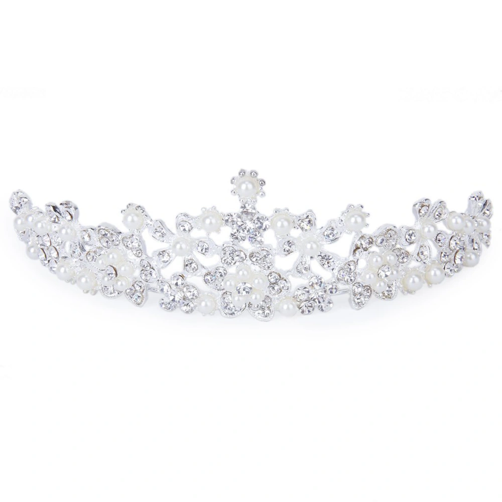 Elegant Wedding Bridal Shining Crystal Rhinestones Faux Pearl Flower Crown Headband Veil Tiara