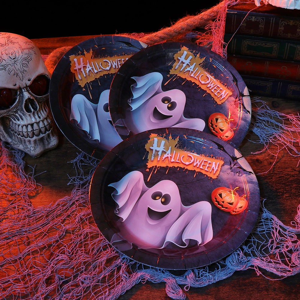 10PCS Per Set Ghost Pattern Practical Tombstone Ghost Pattern Paper Plates Halloween Paper Material Plates Dinnerware Set Paper Use Tableware