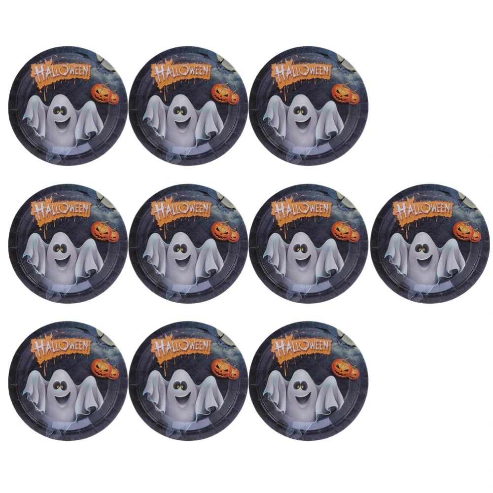 10PCS Per Set Ghost Pattern Practical Tombstone Ghost Pattern Paper Plates Halloween Paper Material Plates Dinnerware Set Paper Use Tableware