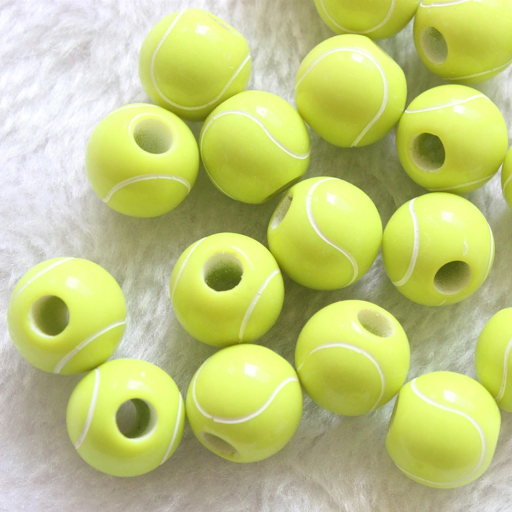 60pcs Large Hole Volleyball Pattern Round Beads Bracelet Necklace Jewelry DIY Accessories Hand Art Craft Decoration Supplies Bead (Mixed Color)