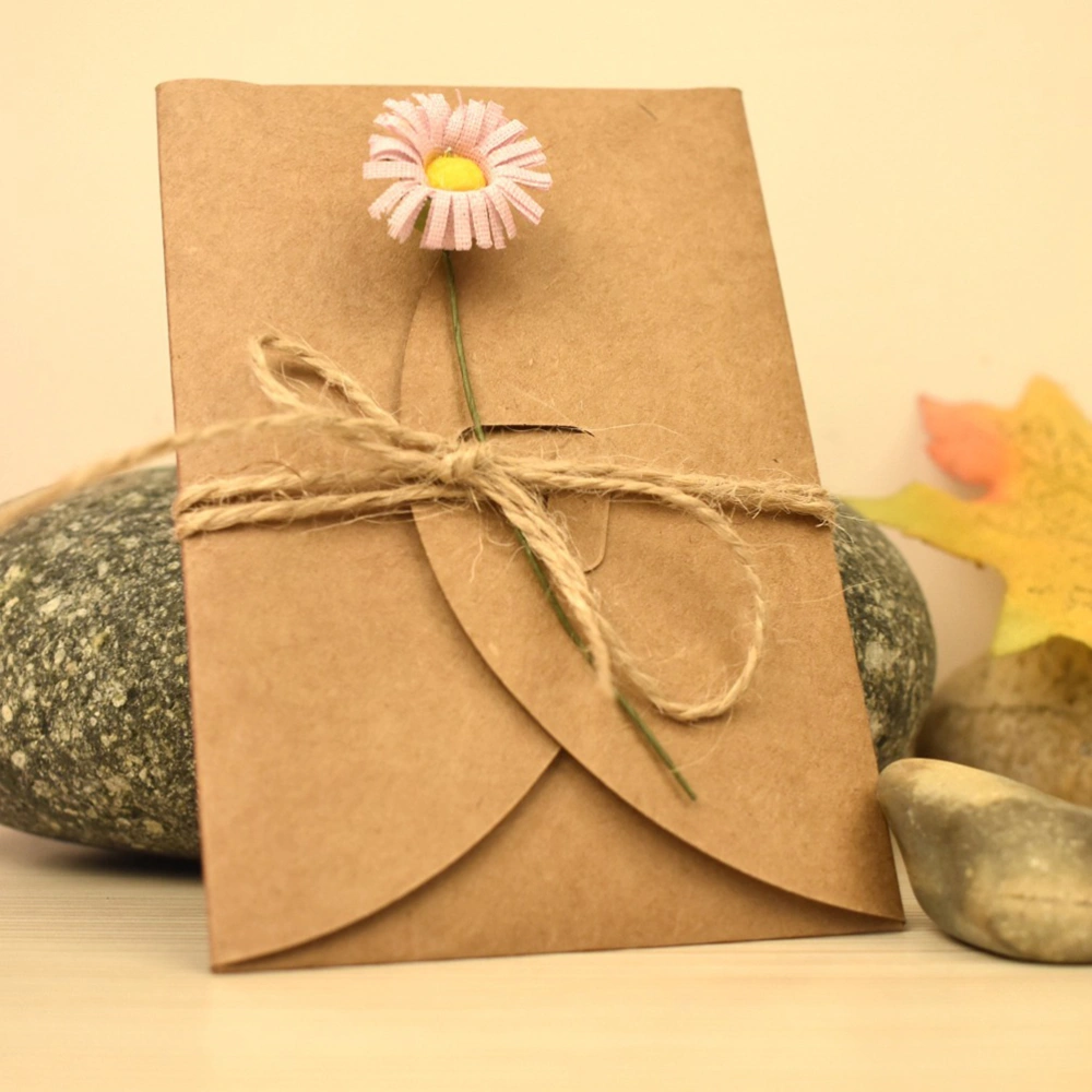 10PCS Vintage Kraft Paper Greeting DIY Handmade Dried Flower Wish Thank You For Mom Teacher Friends Familes New Year Christmas Gift Cards Large Size (Random Style)