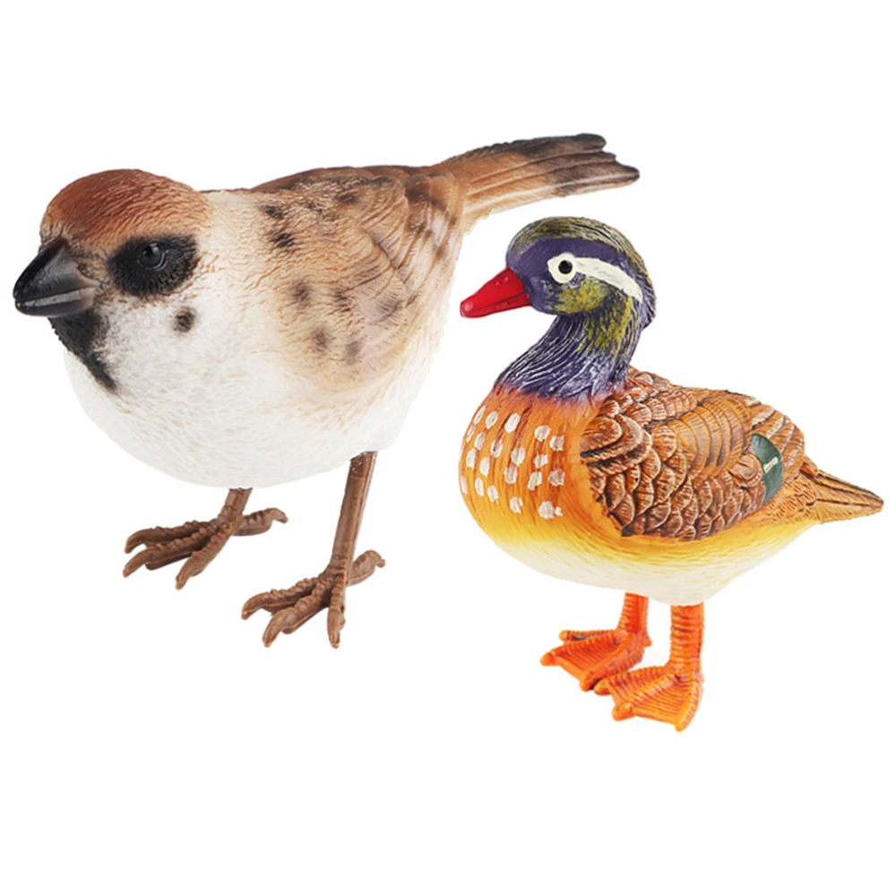 2pcs Simulation Birds Models Small Wildlife Birds Statue Artificial Sparrow Mandarin Duck