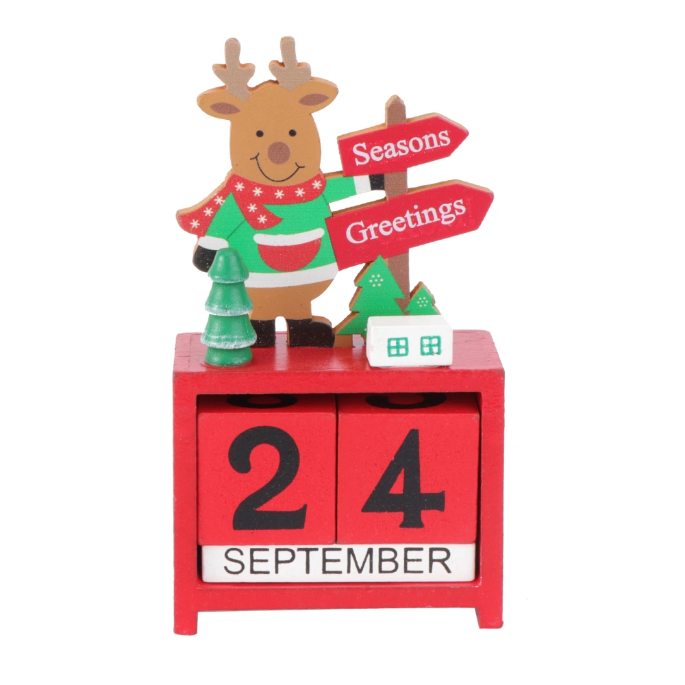 1pc Wooden Calendar Stereoscopic Countdown Block Calendar Christmas Decorations Supplies Elk Style for Festival Decor