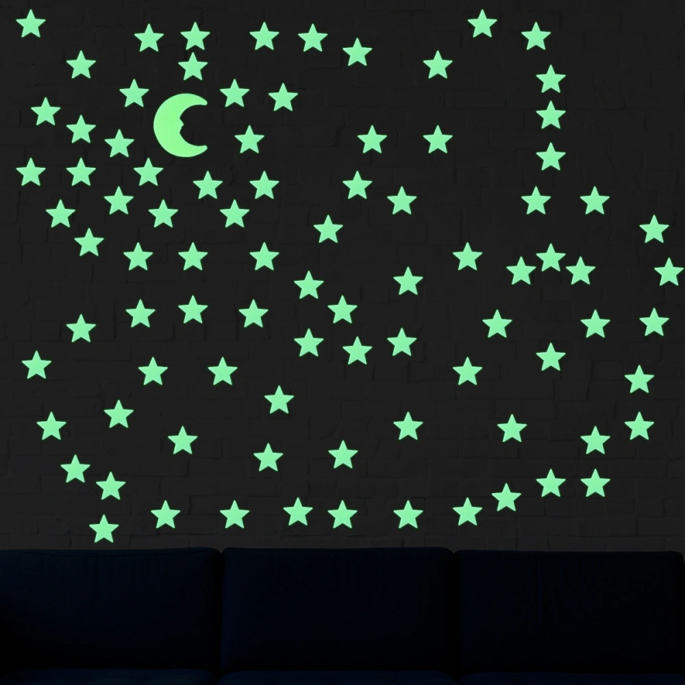 VORCOOL 101pcs Star Stickers 3D Glowing Moon and Star Stickers Decoration for Bedroom and Party(Light Yellow)