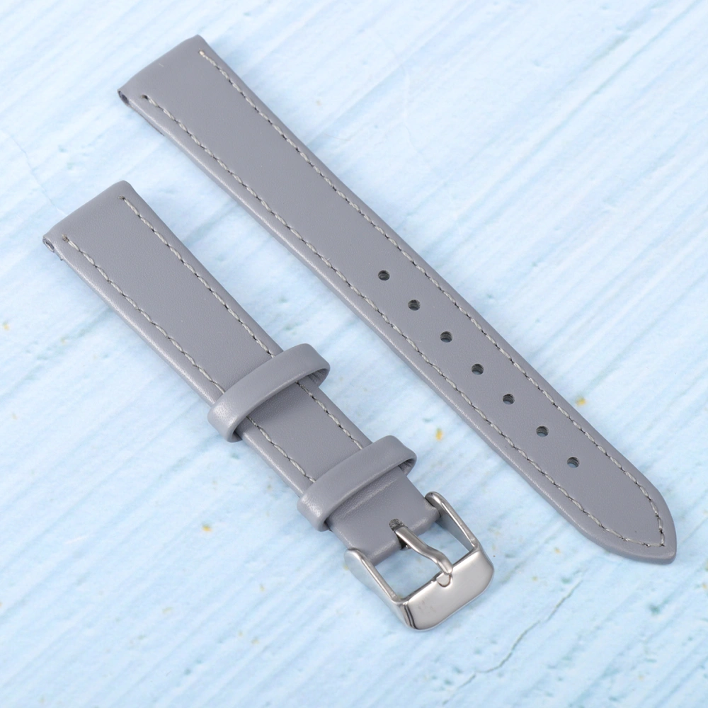 Stainless Steel Plated Buckle Two Sections Watch Band Genuine Leather Wristband Watch Strap Replacement (Grey 16mm)