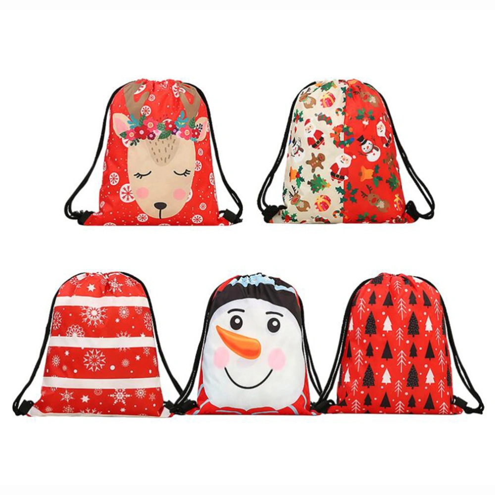 Christmas Drawstring Backpack Portable Travel Backpack Multipurpose Storage Pouch for Outdoor Camping (Snowman Pattern)