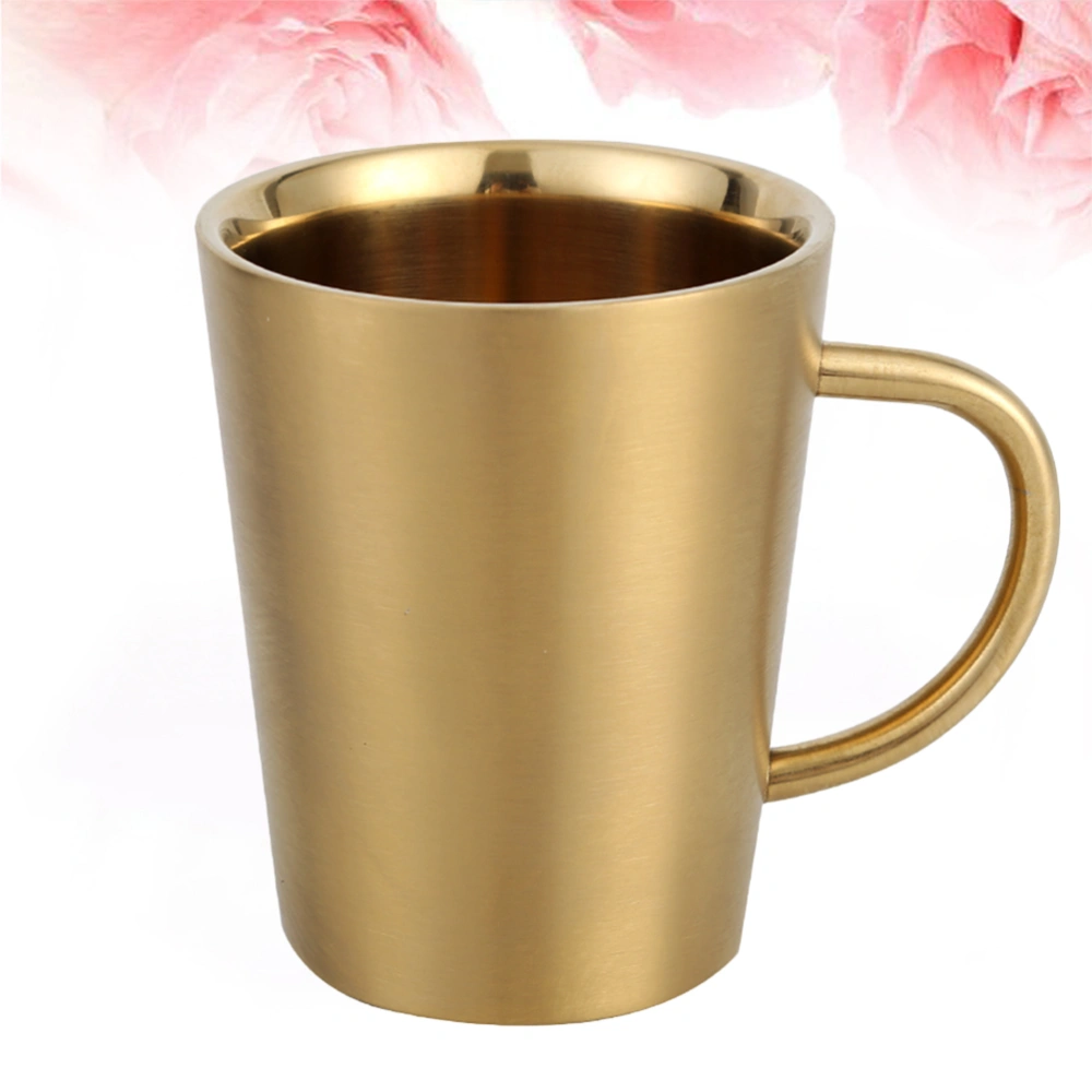 304 Stainless Steel Water Mug Double Wall Heat Insulation Beer Cup with Handle for Coffee Juice Tea (Golden)